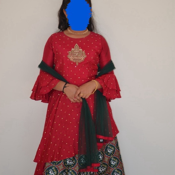 Ethnic Indian Wear Pink and Green A-Line Dress - Picture 12 of 12